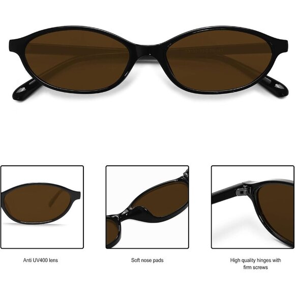 Women\'s Brown Retro Trendy Sunglasses Cat Eye Lightweight Narrow Shades